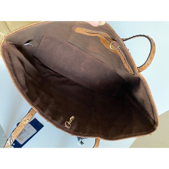 Lucchese Python Tote Bag Brown Exotic Leather Suede Lining Reptile Western Snake - Picture 6 of 13